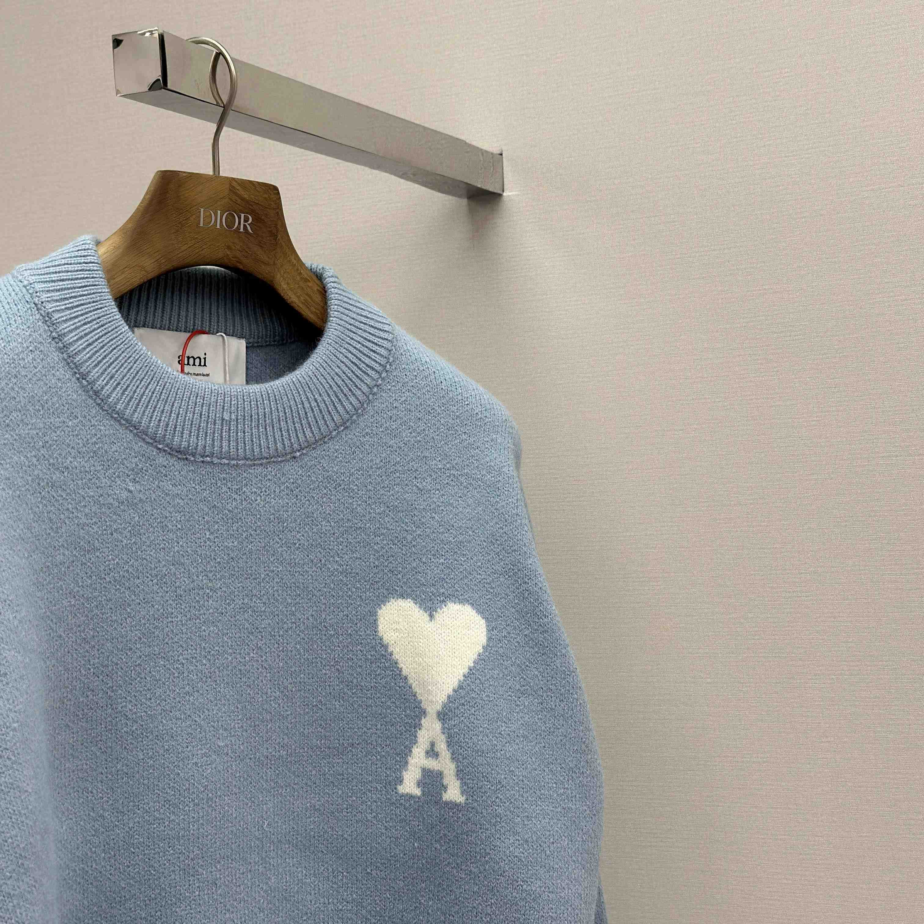 AMI Paris Blue Alpaca Ami De Coeur Crewneck Sweater  - EUR FASHION