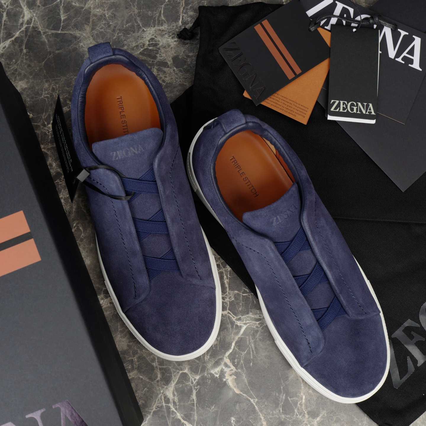 Zegna Utility Blue suede Triple Stitch™ Sneakers - EUR FASHION