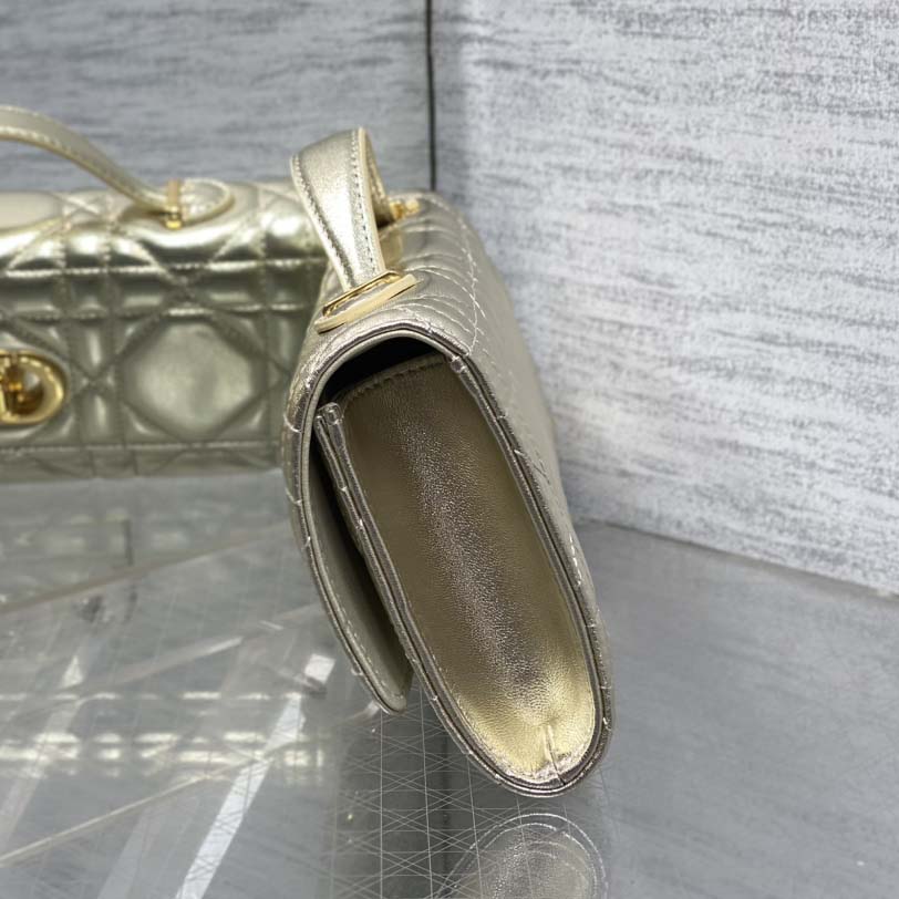 Dior Miss Caro Top Handle Pouch Metallic Pale Gold-Tone Macrocannage Calfskin  - EUR FASHION