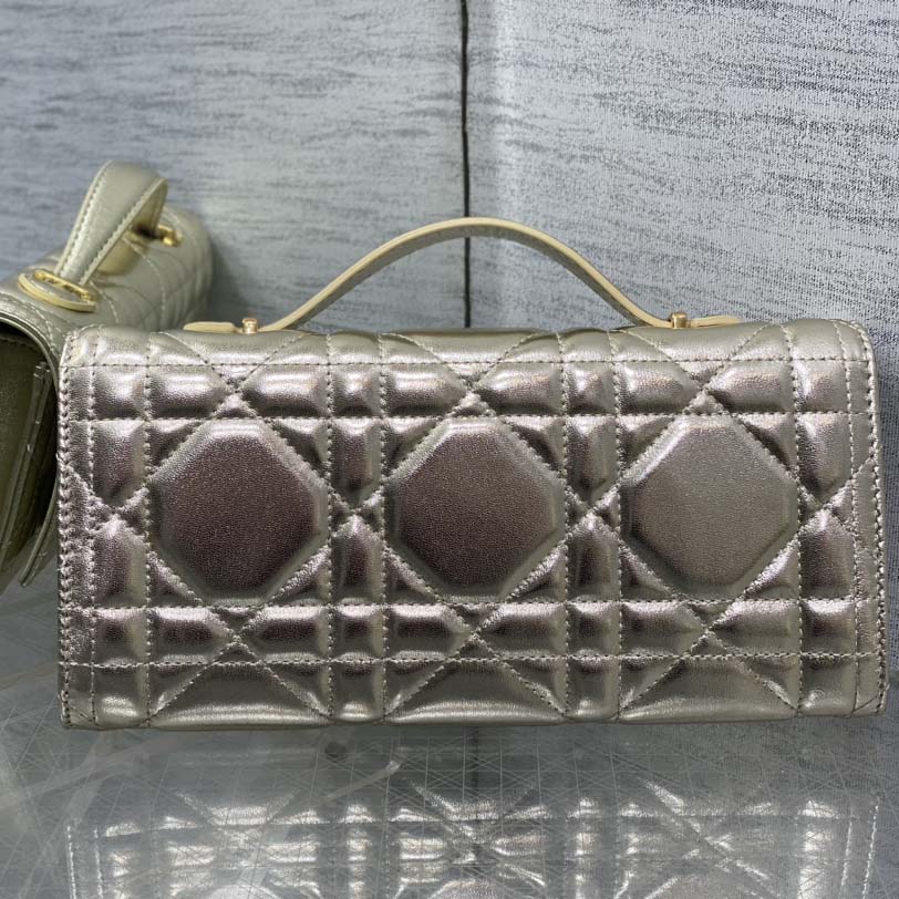 Dior Miss Caro Top Handle Pouch Metallic Pale Gold-Tone Macrocannage Calfskin  - EUR FASHION