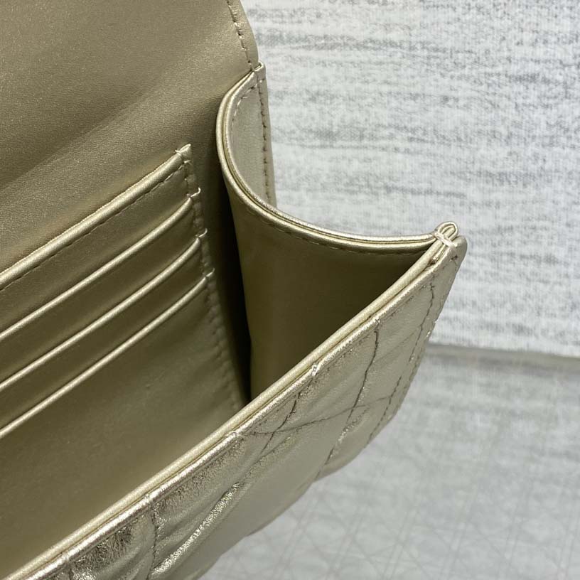 Dior Miss Caro Top Handle Pouch Metallic Pale Gold-Tone Macrocannage Calfskin  - EUR FASHION