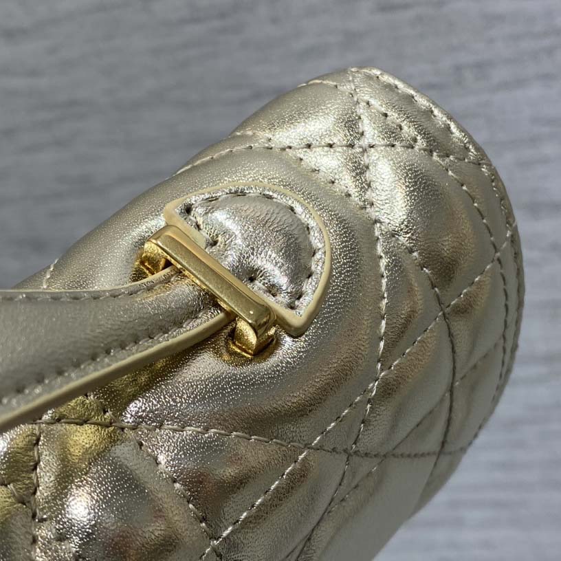 Dior Miss Caro Top Handle Pouch Metallic Pale Gold-Tone Macrocannage Calfskin  - EUR FASHION