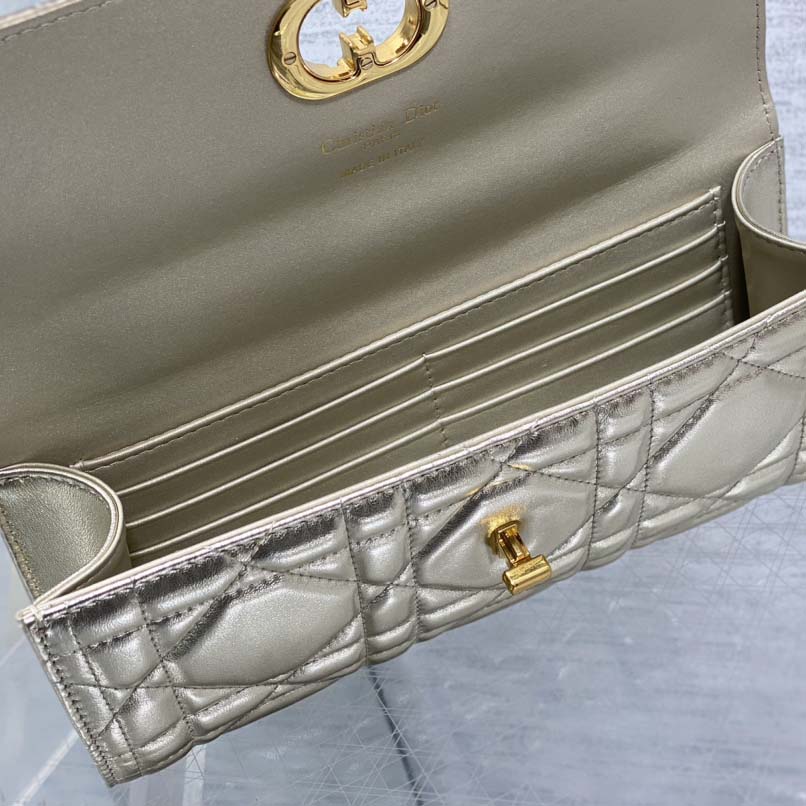 Dior Miss Caro Top Handle Pouch Metallic Pale Gold-Tone Macrocannage Calfskin  - EUR FASHION