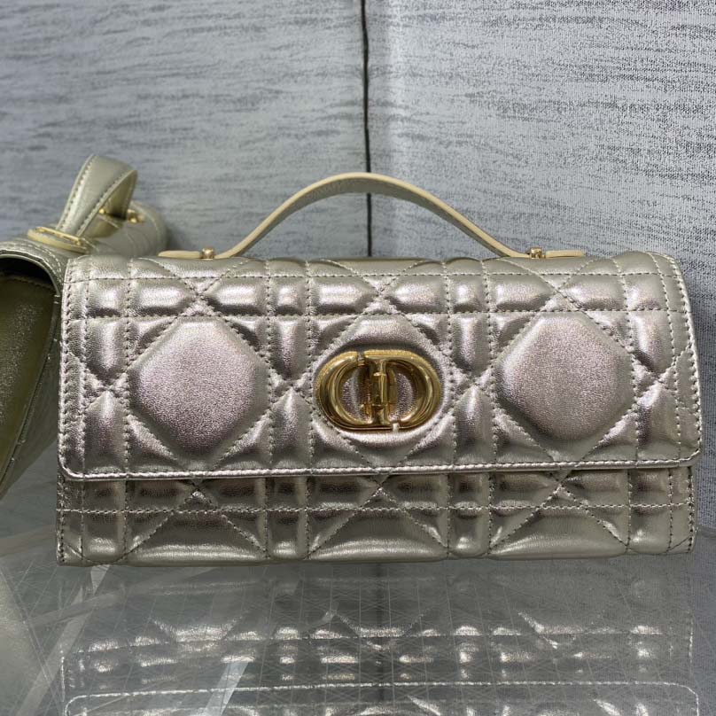 Dior Miss Caro Top Handle Pouch Metallic Pale Gold-Tone Macrocannage Calfskin  - EUR FASHION
