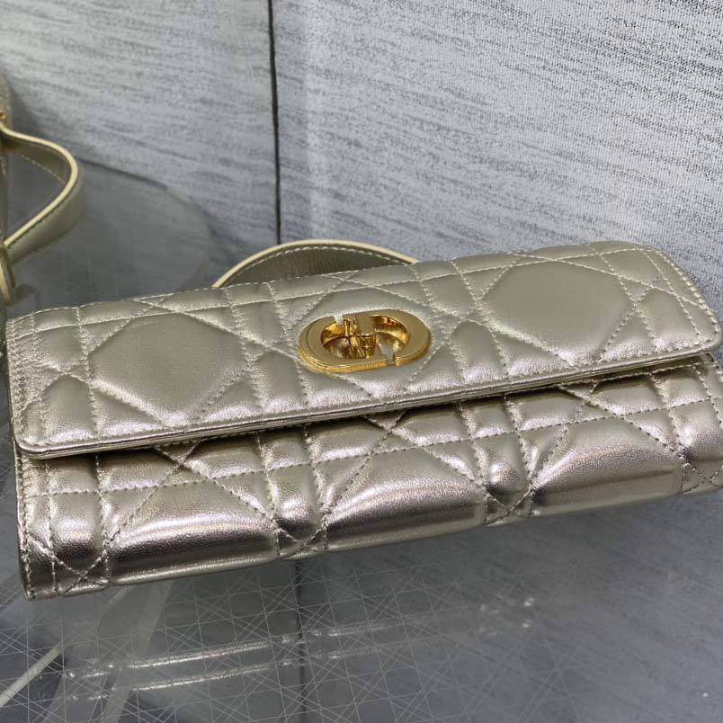 Dior Miss Caro Top Handle Pouch Metallic Pale Gold-Tone Macrocannage Calfskin  - EUR FASHION