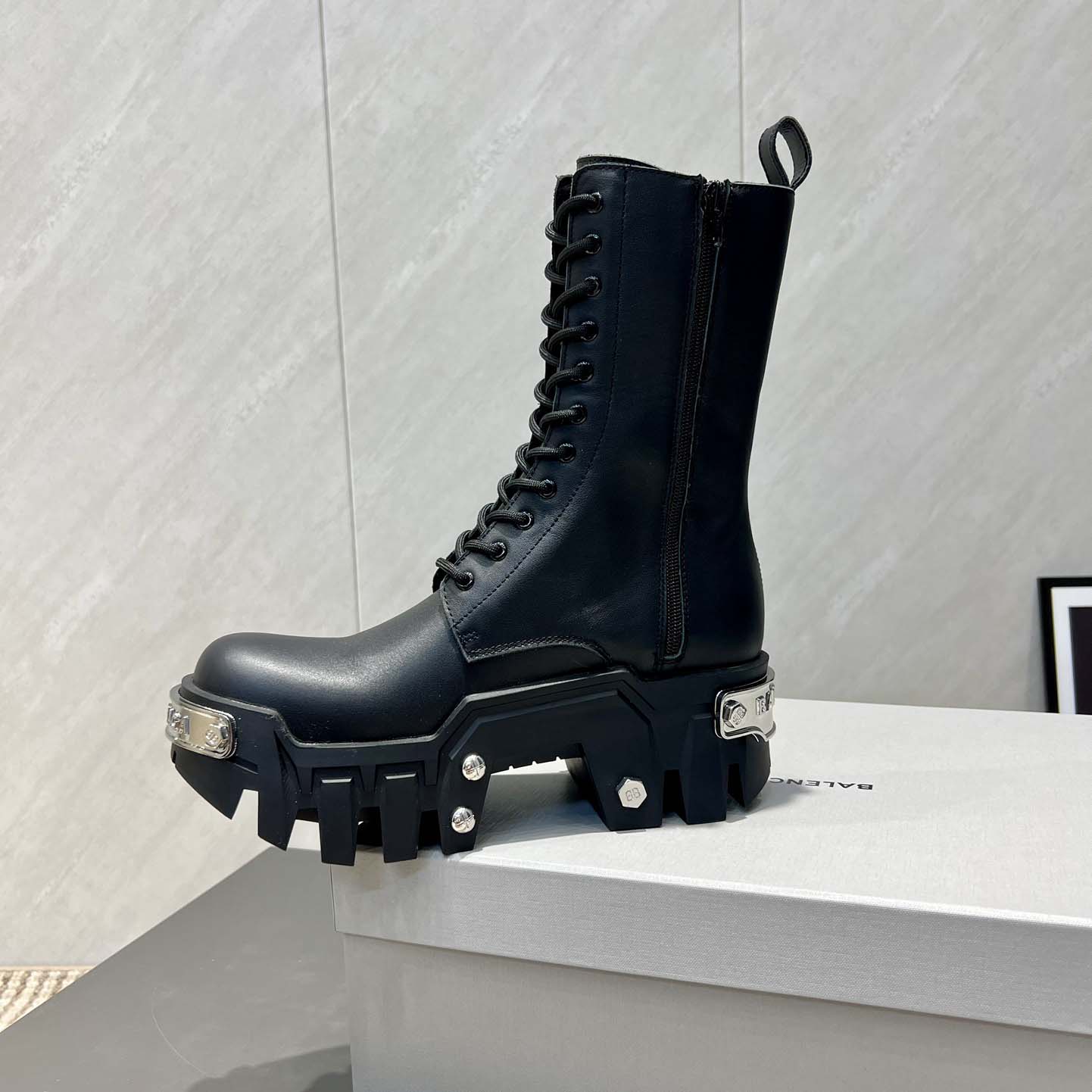 Balenciaga Bulldozer Lace-Up Boot in black matte smooth calfskin - EUR FASHION