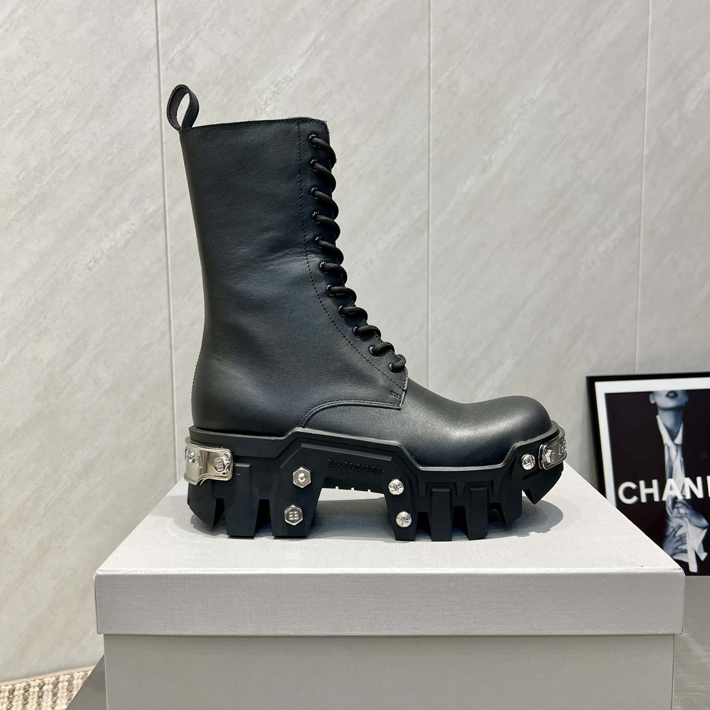 Balenciaga Bulldozer Lace-Up Boot in black matte smooth calfskin - EUR FASHION