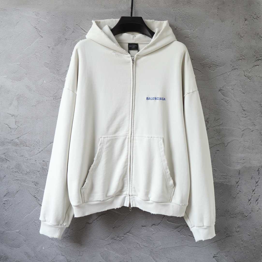 Balenciaga Back Zip-Up Hoodie Regular Fit in dirty white and blue - EUR FASHION