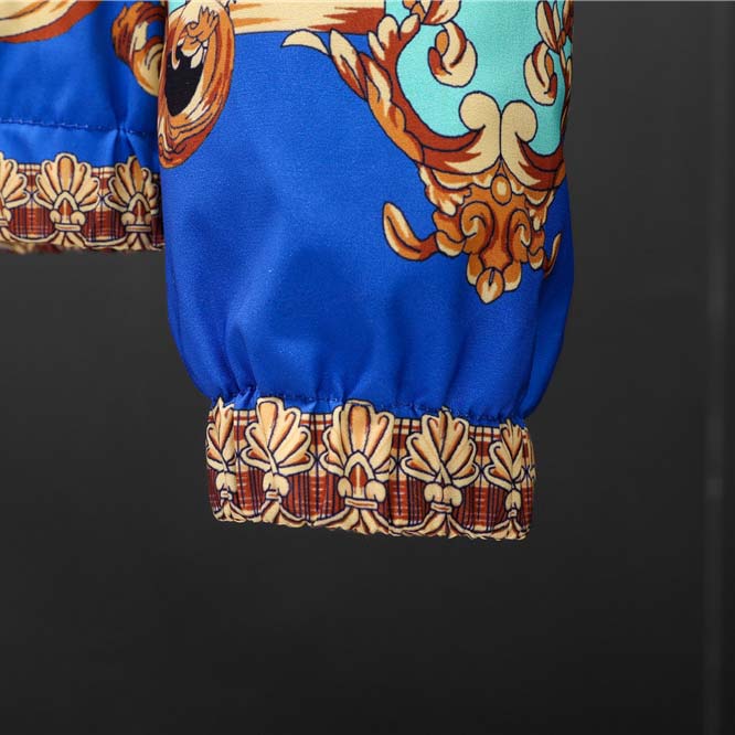 Versace Eros Baroque Printed Blue Golden Zip Up Bomber Jacket - EUR FASHION