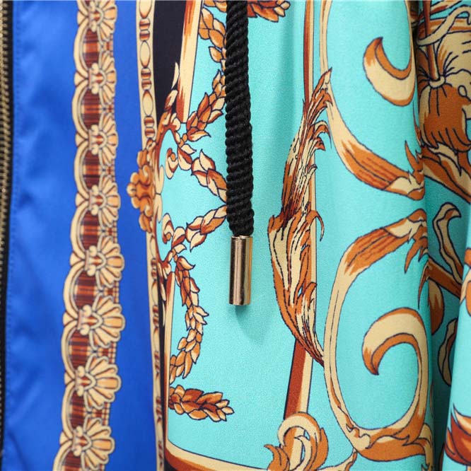 Versace Eros Baroque Printed Blue Golden Zip Up Bomber Jacket - EUR FASHION