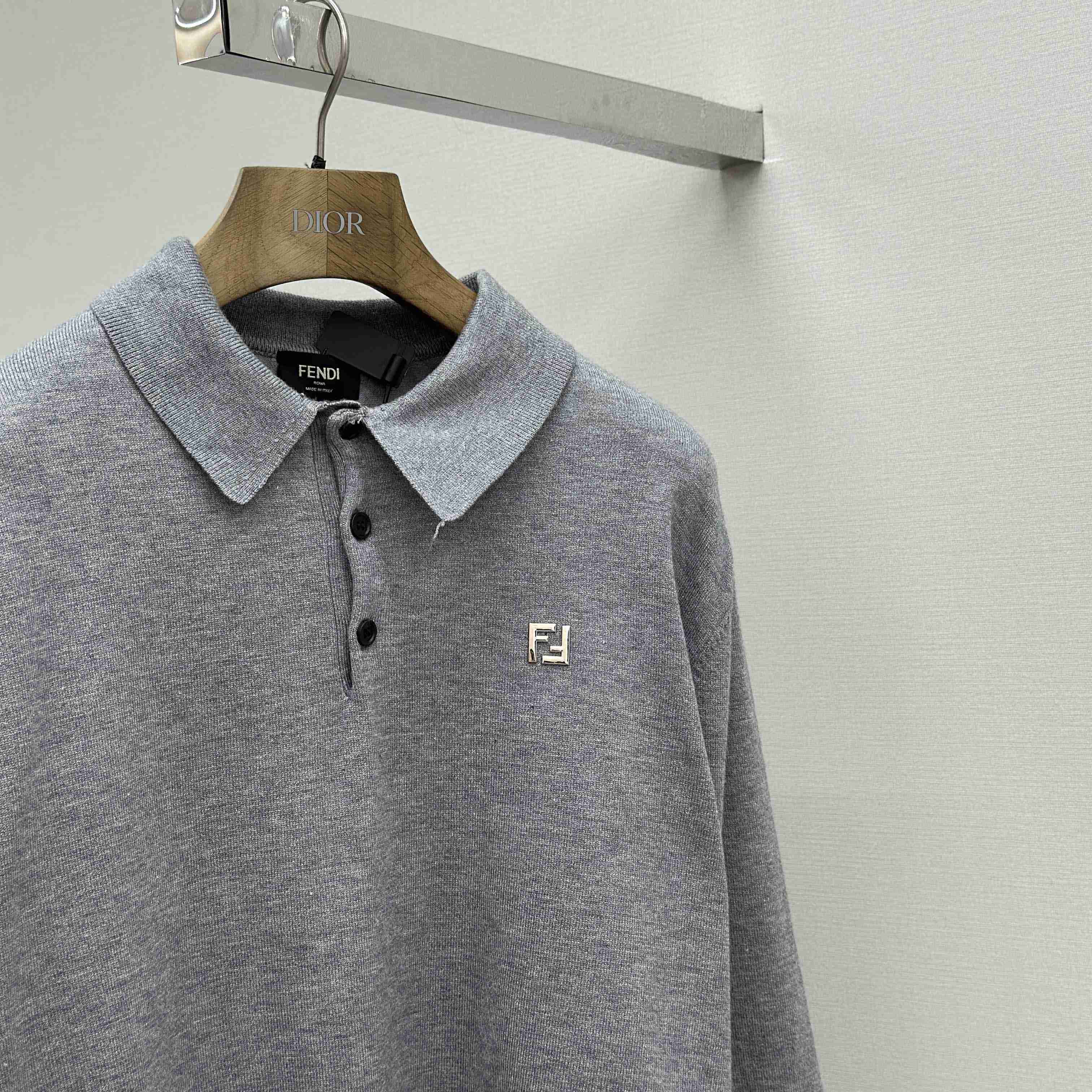 Fendi Gray Wool Polo Shirt - EUR FASHION