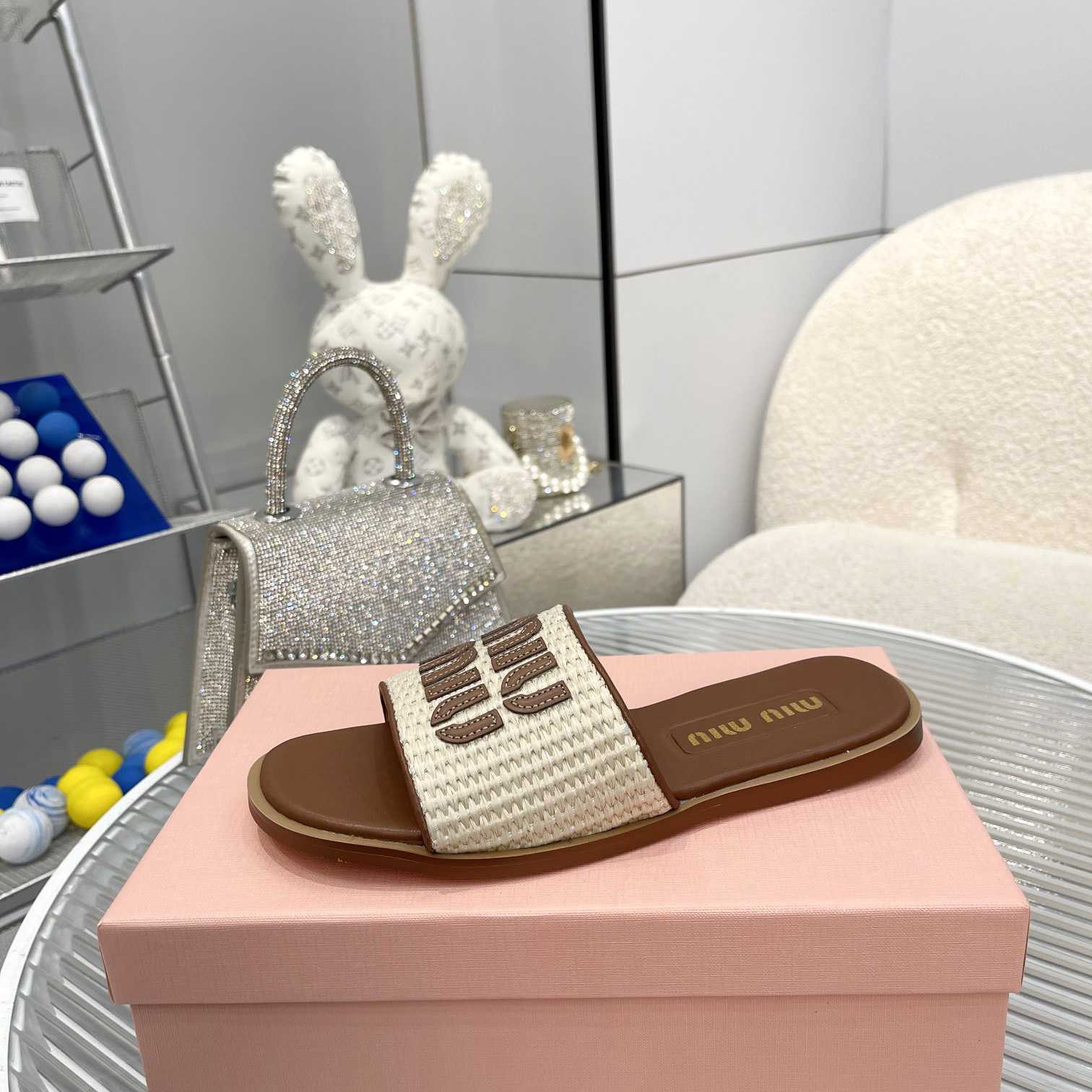 Miu Miu Logo-patch Raffia Slides - EUR FASHION