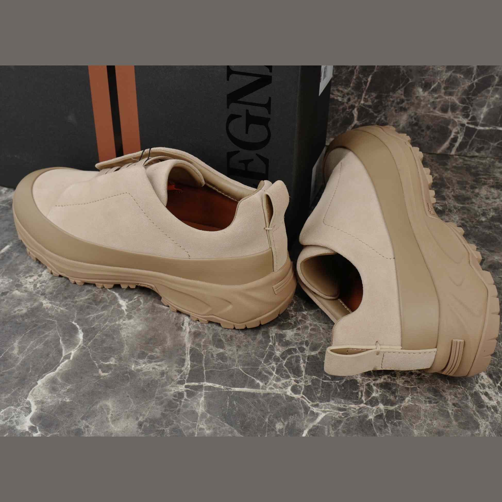 Zegna Light Taupe Leather and Suede Triple Stitch™ Monte Sneakers - EUR FASHION