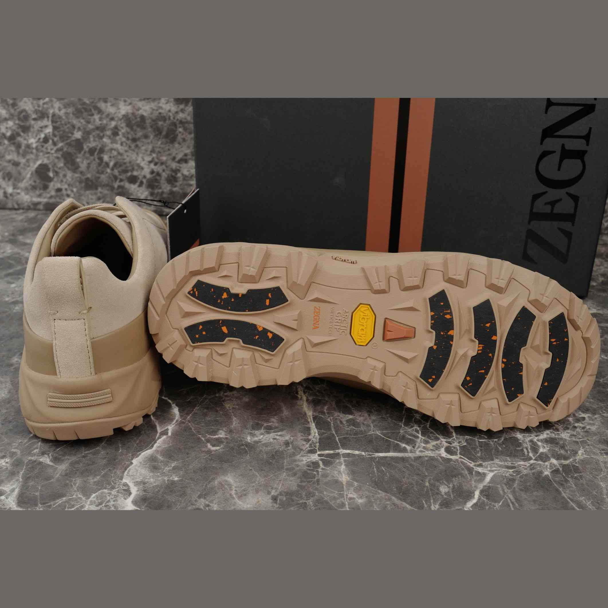 Zegna Light Taupe Leather and Suede Triple Stitch™ Monte Sneakers - EUR FASHION