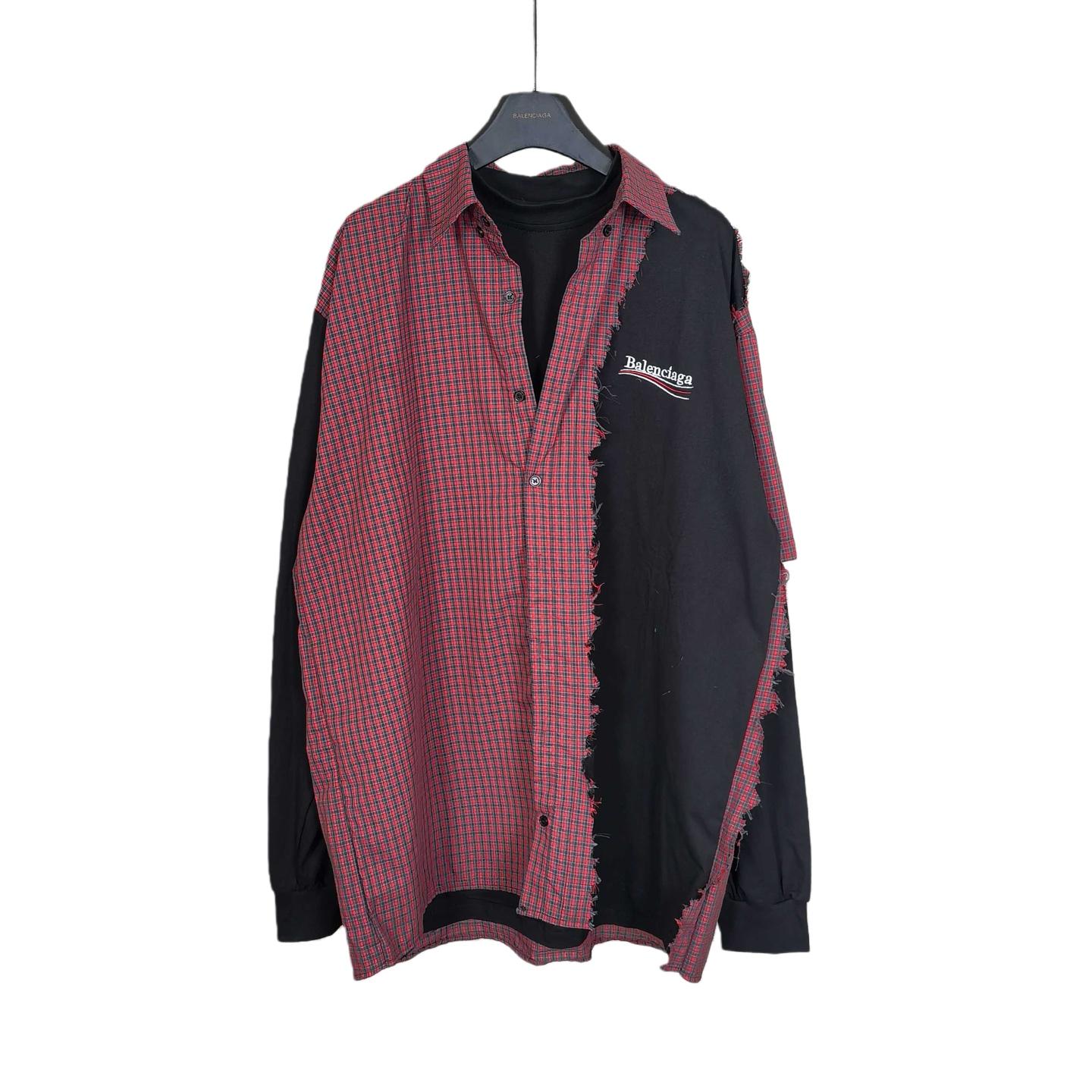 Balenciaga Men's Blue Paneled Long-Sleeve Shirt - EUR FASHION