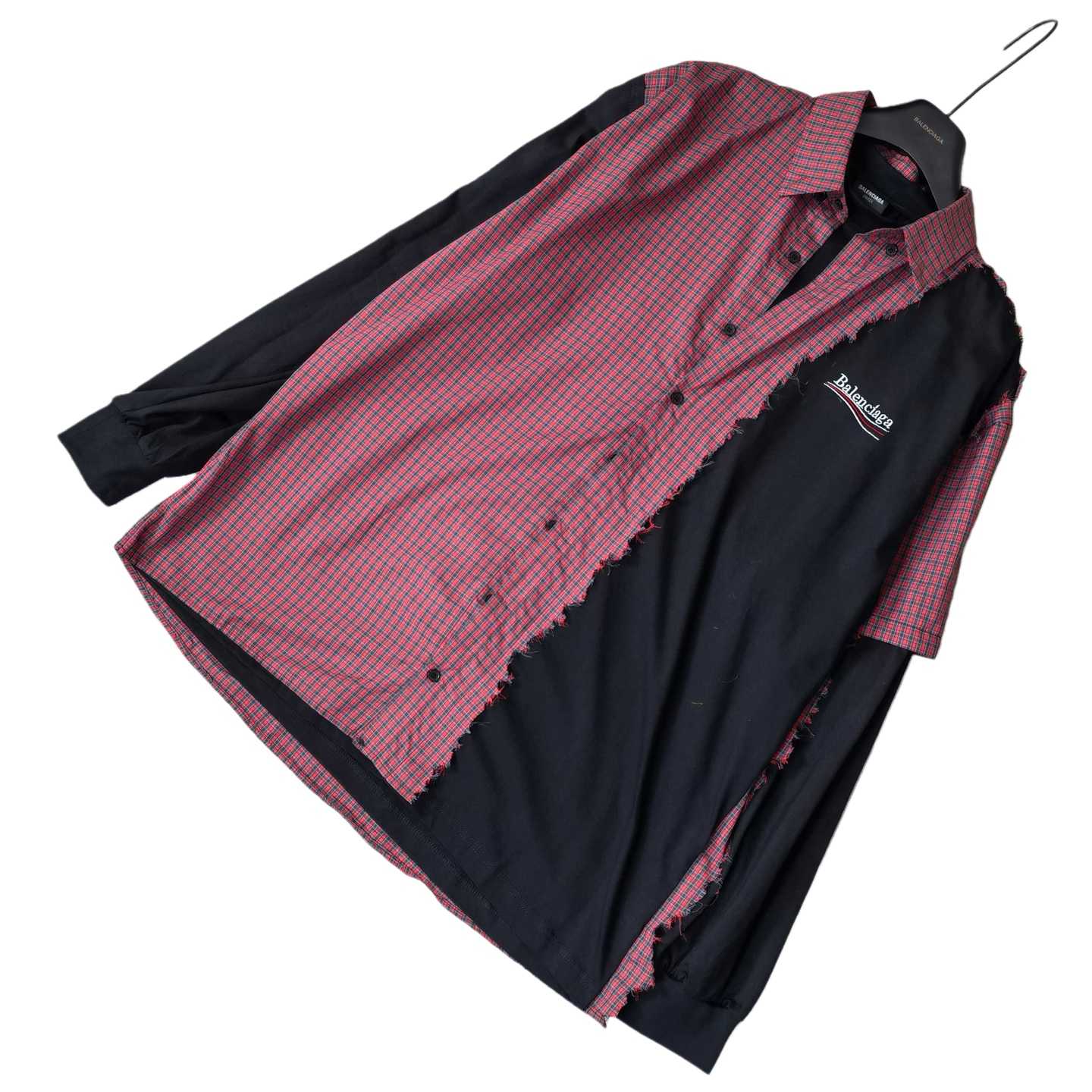 Balenciaga Men's Blue Paneled Long-Sleeve Shirt - EUR FASHION