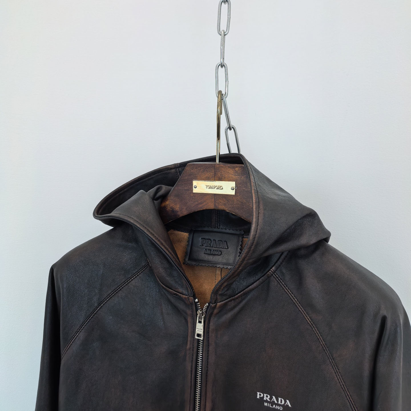 Prada Nappa Leather Hoodie Jacket - EUR FASHION