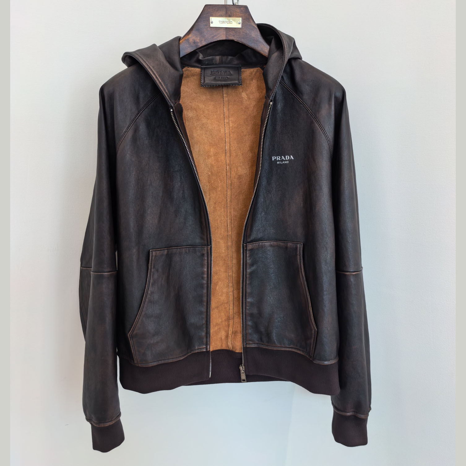 Prada Nappa Leather Hoodie Jacket - EUR FASHION