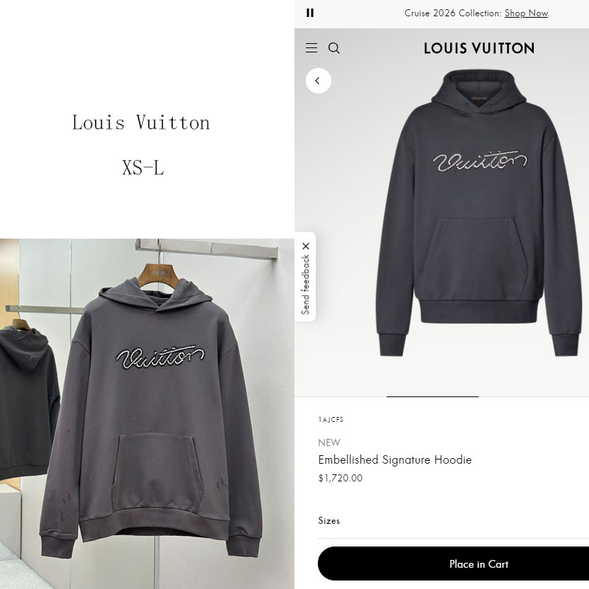 Louis Vuitton Embellished Signature Hoodie   1AJCFS - EUR FASHION