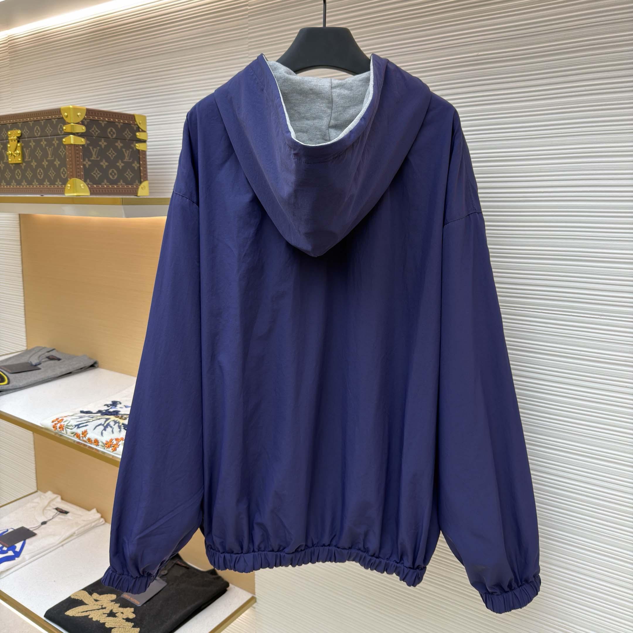 Balenciaga Navy Blue Reversible Jacket With Hood - EUR FASHION