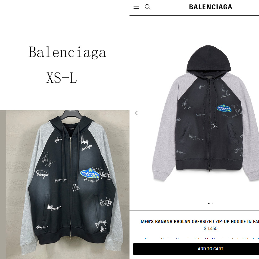 Balenciaga Banana Raglan Oversized Zip-Up Hoodie  - EUR FASHION