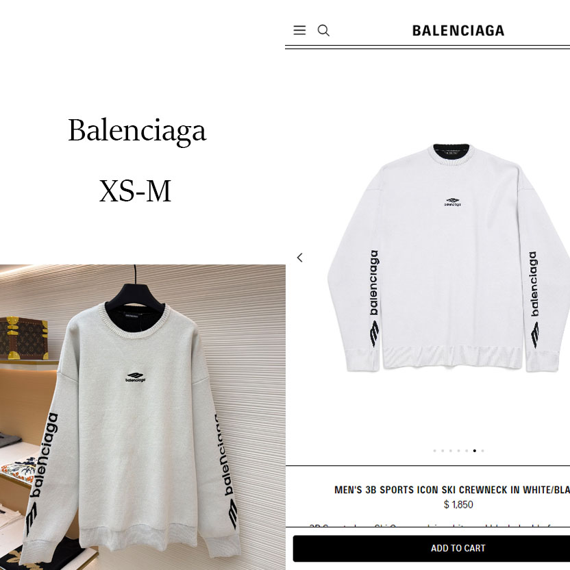 Balenciaga 3B Sports Icon Ski Crewneck In White And Black - EUR FASHION