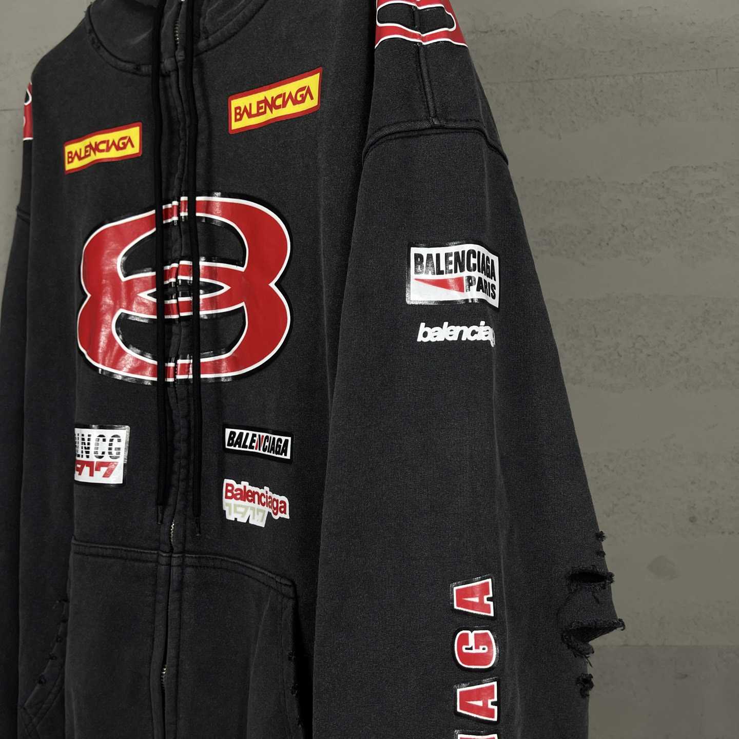 Balenciaga Sponsor Logos Large Zip-Up Hoodie In Faded Washed Black - EUR FASHION