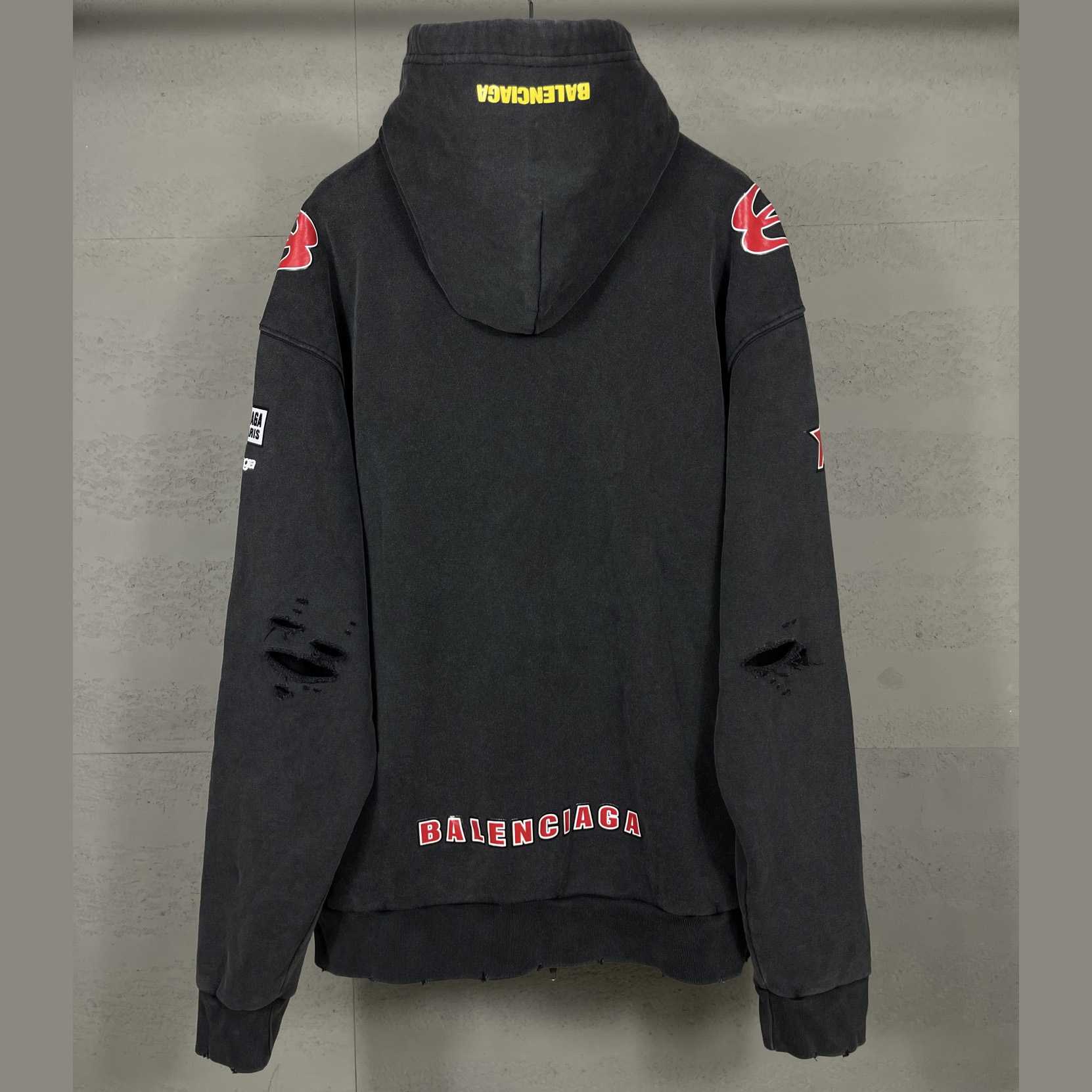 Balenciaga Sponsor Logos Large Zip-Up Hoodie In Faded Washed Black - EUR FASHION