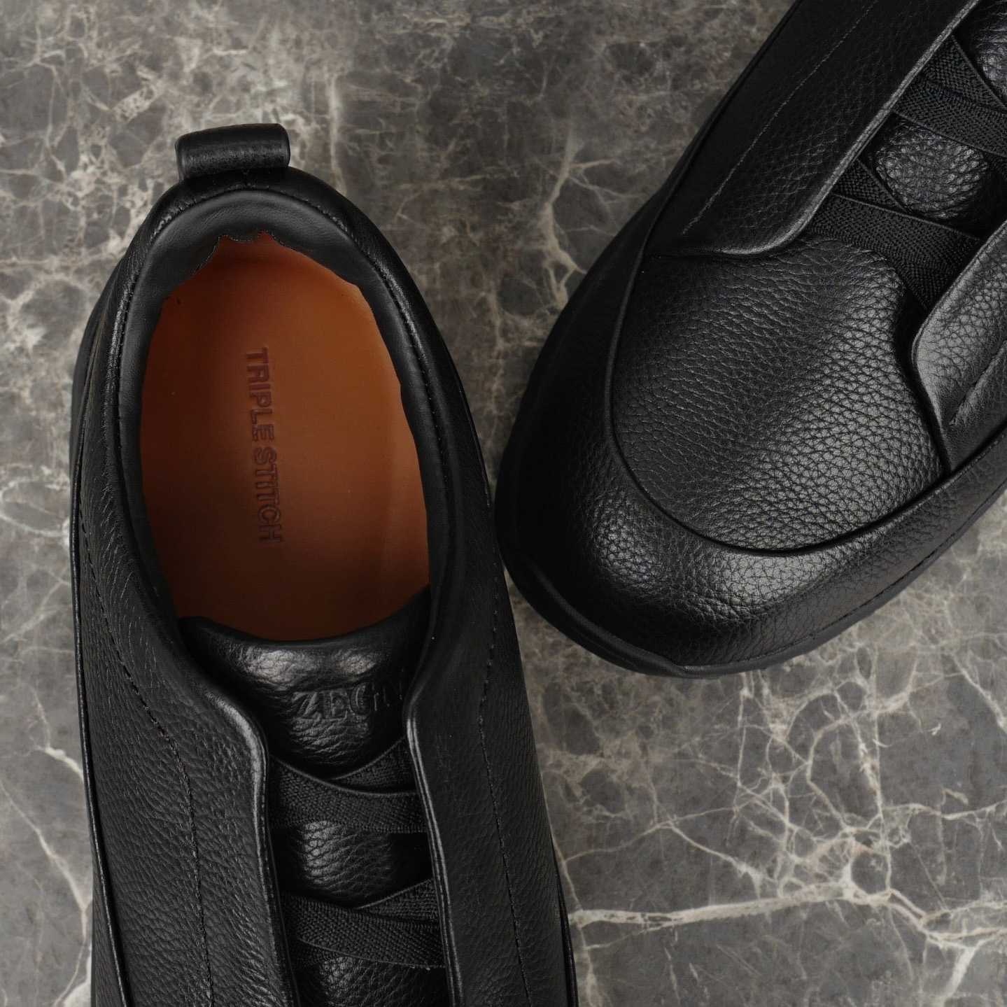 Zegna Black Leather Triple Stitch™ Monte Sneakers - EUR FASHION