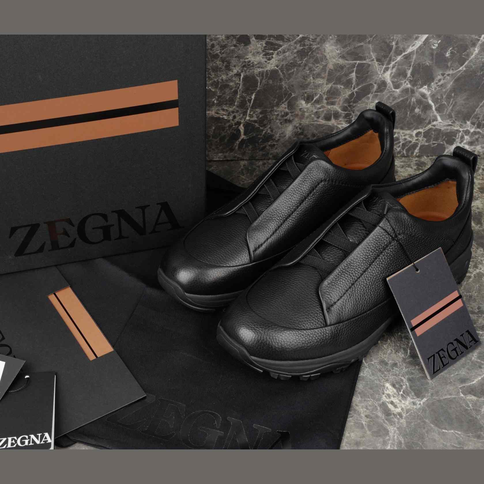 Zegna Black Leather Triple Stitch™ Monte Sneakers - EUR FASHION