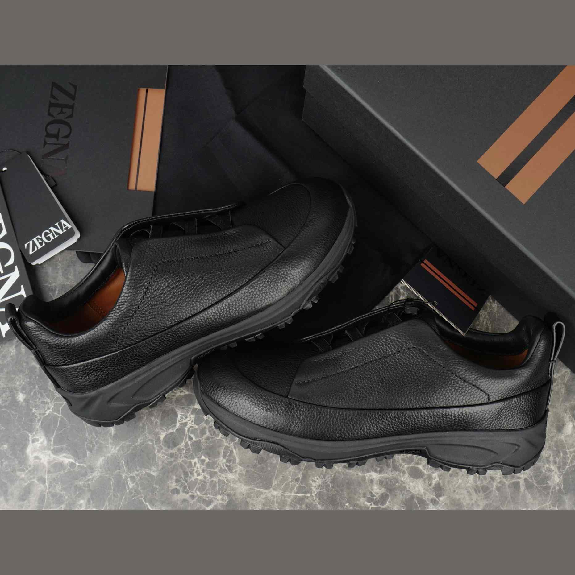 Zegna Black Leather Triple Stitch™ Monte Sneakers - EUR FASHION