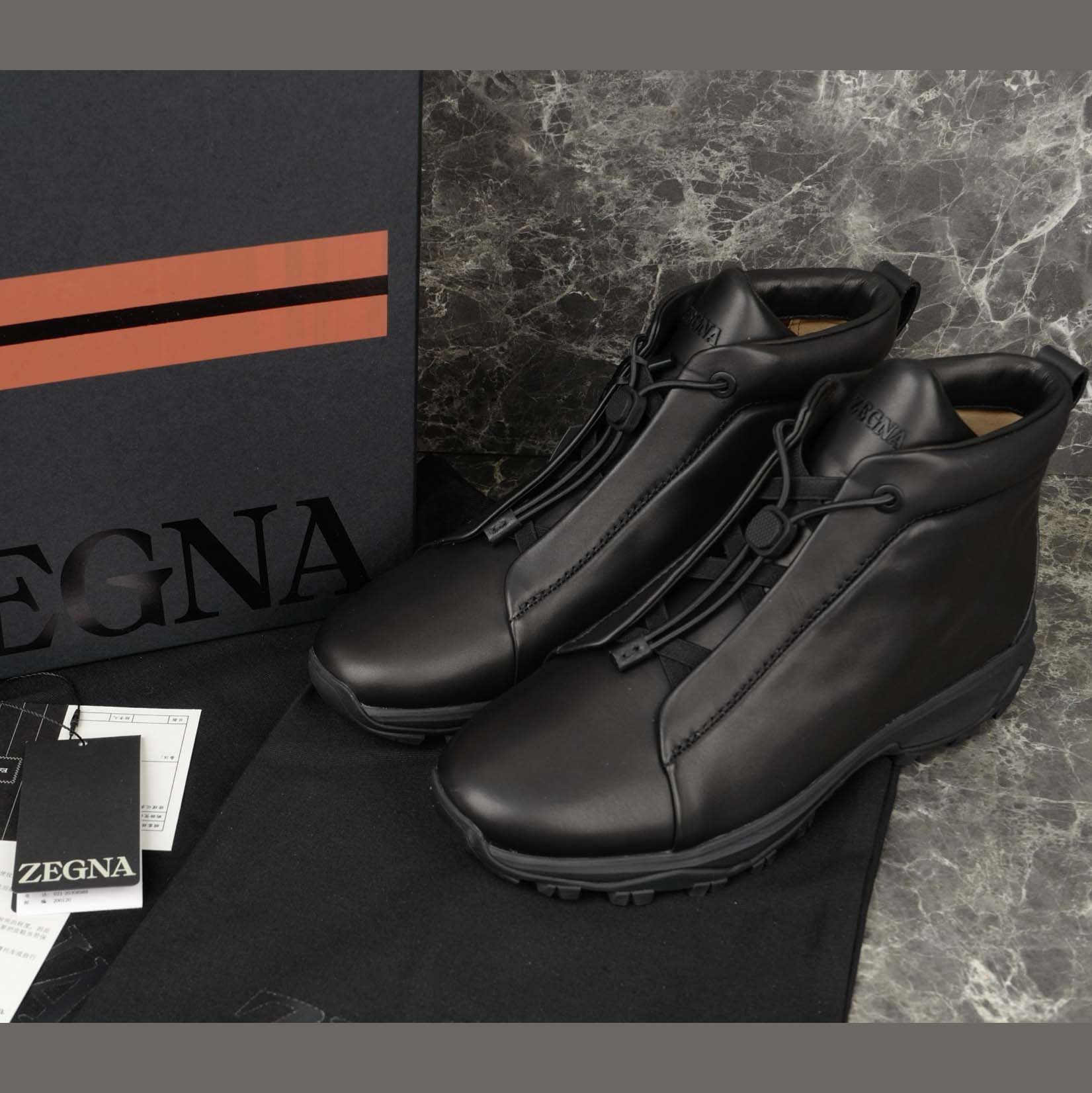 Zegna Black Leather Triple Stitch™ Vetta Sneakers - EUR FASHION
