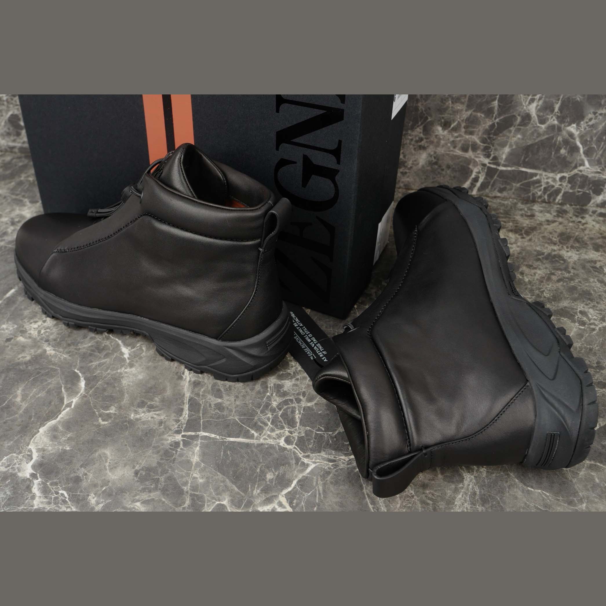 Zegna Black Leather Triple Stitch™ Vetta Sneakers - EUR FASHION