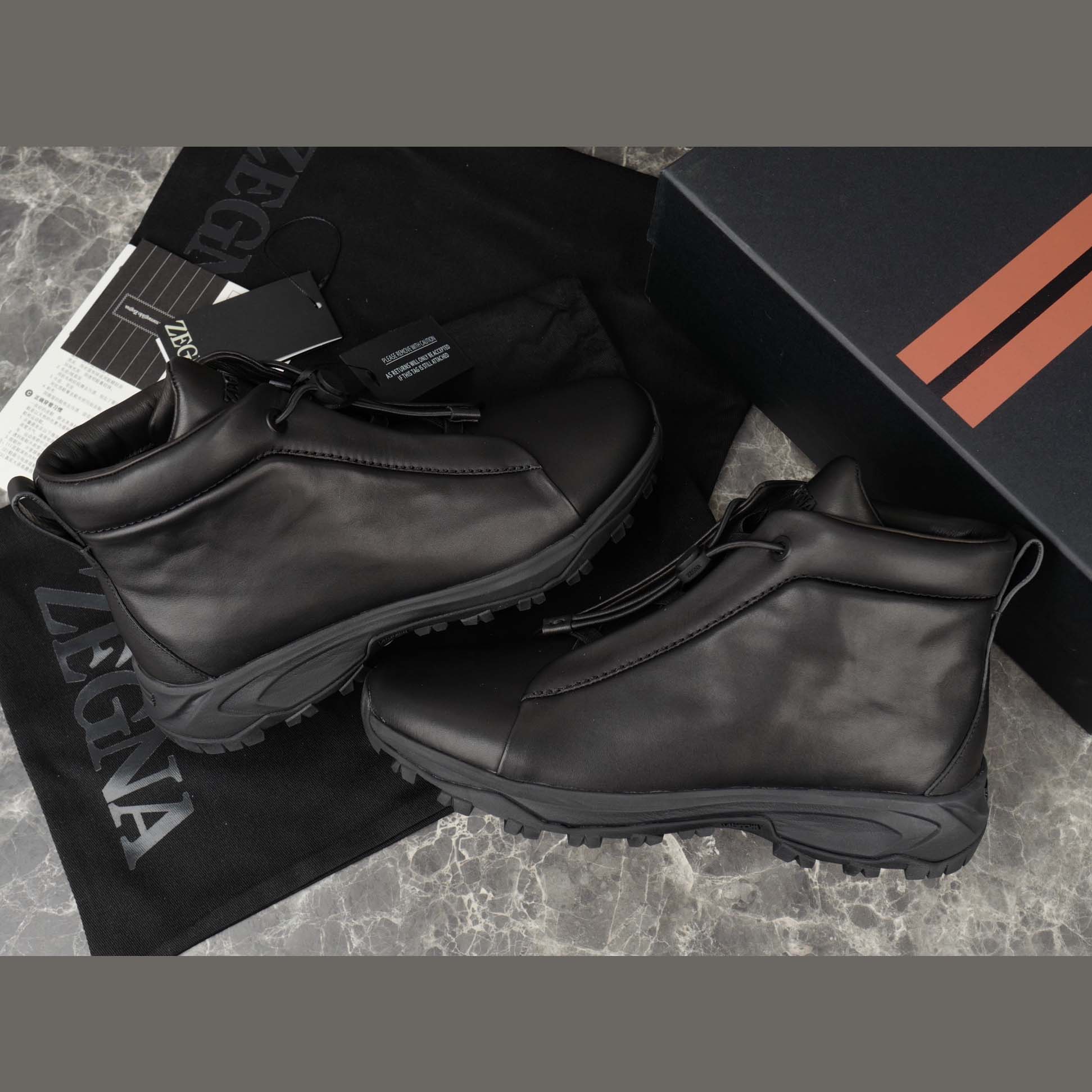 Zegna Black Leather Triple Stitch™ Vetta Sneakers - EUR FASHION