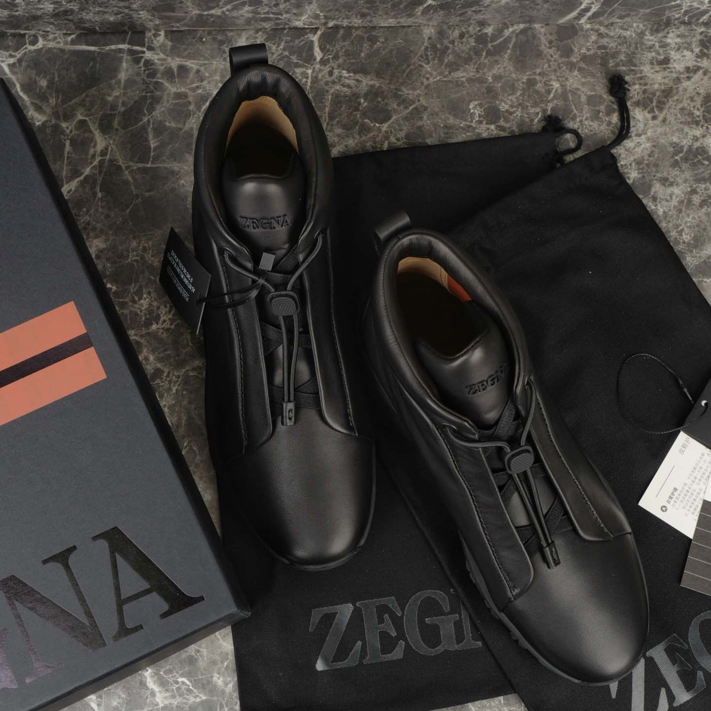 Zegna Black Leather Triple Stitch™ Vetta Sneakers - EUR FASHION