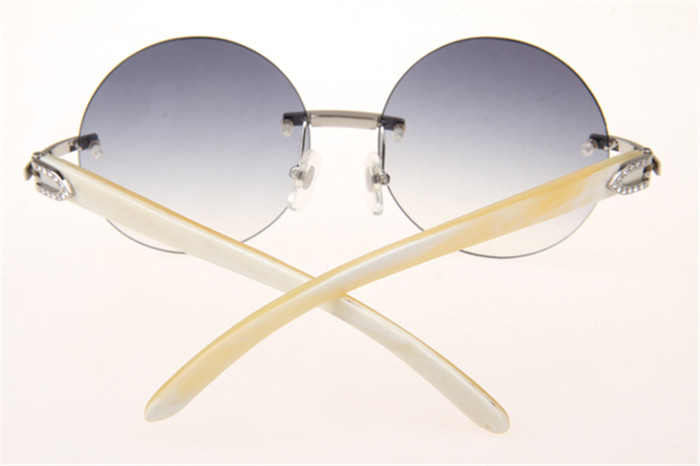 Cartier 3524012 Diamond White Buffalo Sunglasses In Silver With Grey Gradient Round Lens - EUR FASHION