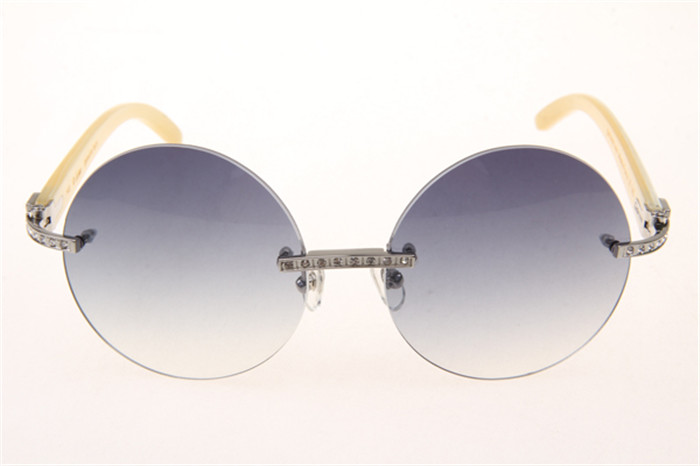 Cartier 3524012 Diamond White Buffalo Sunglasses In Silver With Grey Gradient Round Lens - EUR FASHION