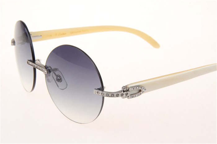Cartier 3524012 Diamond White Buffalo Sunglasses In Silver With Grey Gradient Round Lens - EUR FASHION