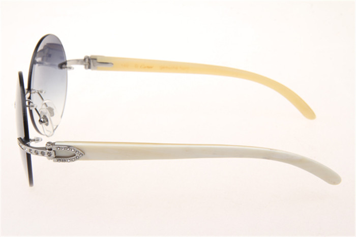Cartier 3524012 Diamond White Buffalo Sunglasses In Silver With Grey Gradient Round Lens - EUR FASHION