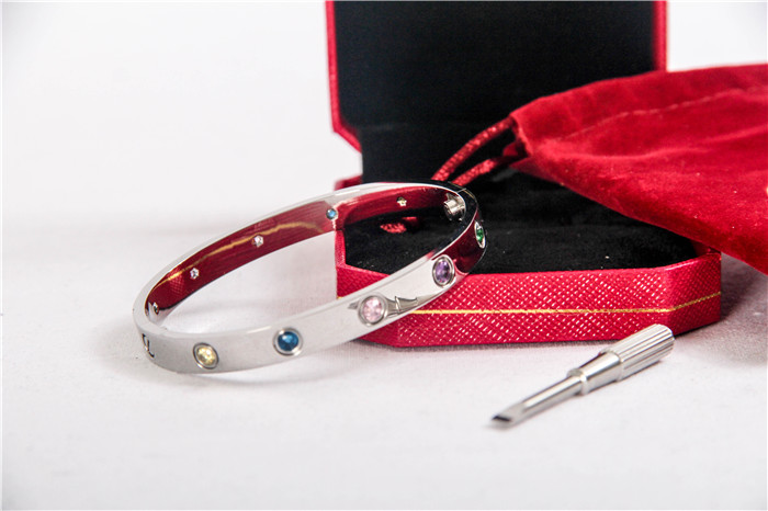 Cartier Love Bracelet Silver With Colorful Stones - EUR FASHION