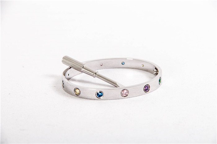 Cartier Love Bracelet Silver With Colorful Stones - EUR FASHION