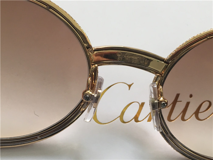 Cartier 7550178 55-22 Full Diamond Wood Sunglasses In Gold Brown - EUR FASHION