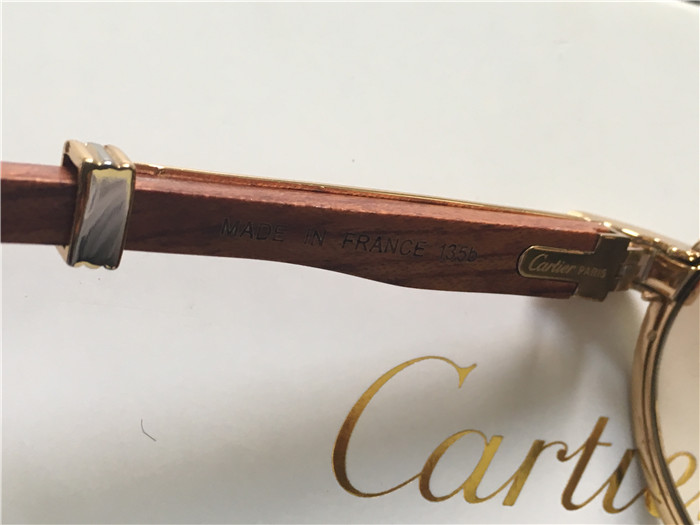 Cartier 7550178 55-22 Full Diamond Wood Sunglasses In Gold Brown - EUR FASHION