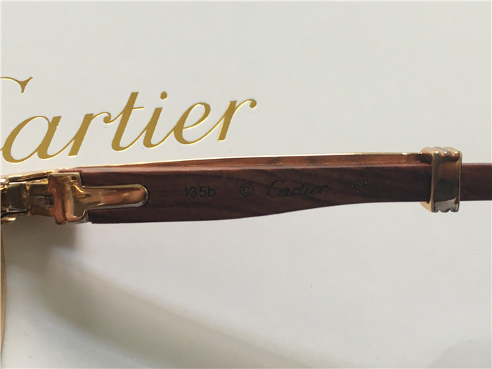Cartier 7550178 55-22 Full Diamond Wood Sunglasses In Gold Brown - EUR FASHION