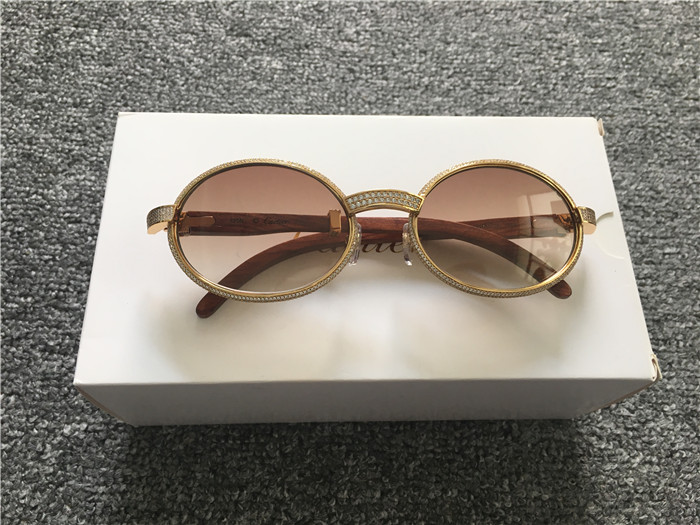 Cartier 7550178 55-22 Full Diamond Wood Sunglasses In Gold Brown - EUR FASHION