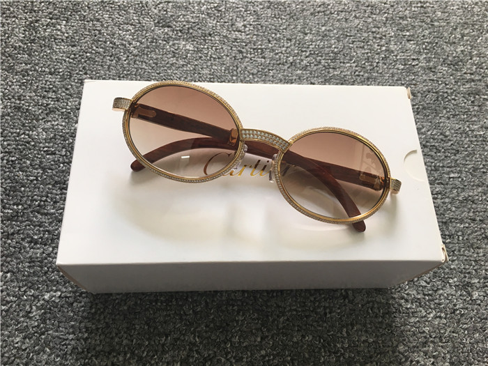 Cartier 7550178 55-22 Full Diamond Wood Sunglasses In Gold Brown - EUR FASHION
