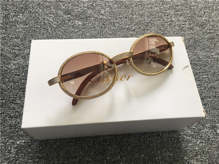 Cartier 7550178 55-22 Full Diamond Wood Sunglasses In Gold Brown - EUR FASHION