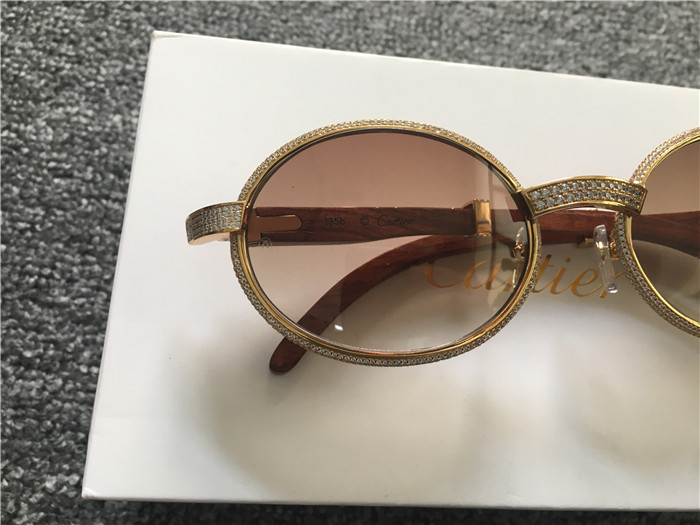 Cartier 7550178 55-22 Full Diamond Wood Sunglasses In Gold Brown - EUR FASHION
