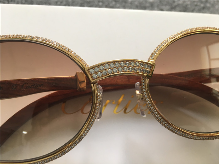 Cartier 7550178 55-22 Full Diamond Wood Sunglasses In Gold Brown - EUR FASHION