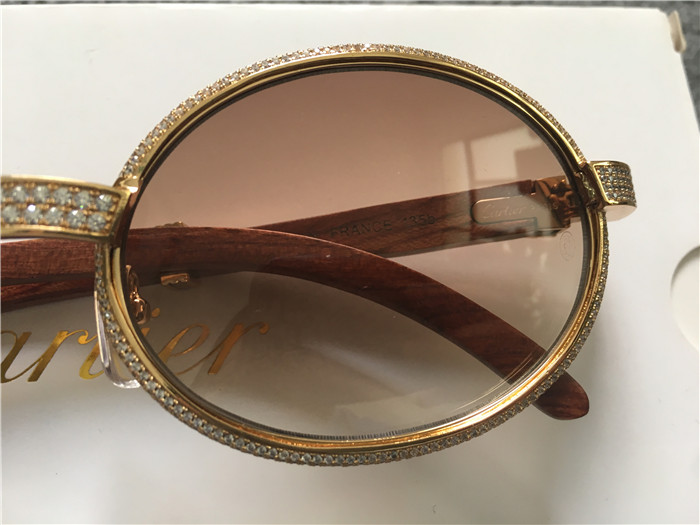 Cartier 7550178 55-22 Full Diamond Wood Sunglasses In Gold Brown - EUR FASHION